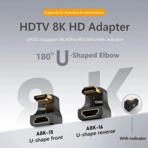 Adaptateur cable videoprojecteur HDMI coude a 180 degres, vue de face
