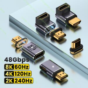 Adaptateur cable videoprojecteur HDMI magnetique coude, vue de trois quarts