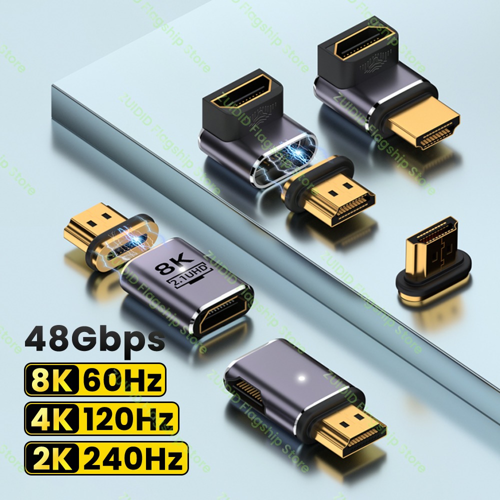 Adaptateur cable videoprojecteur HDMI magnetique coude, vue de trois quarts