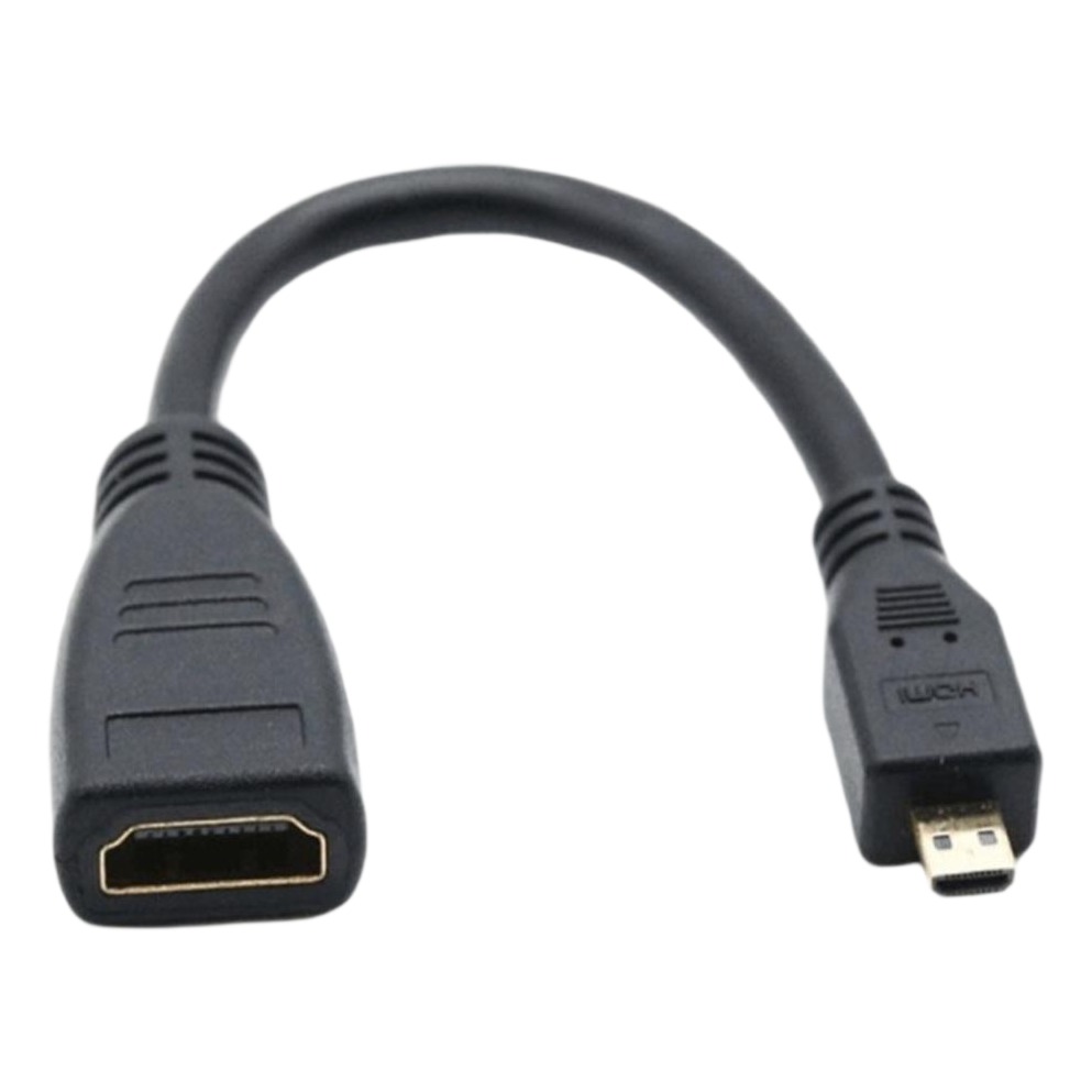 Adaptateur cable videoprojecteur micro HDMI vers femelle standard, vue de trois quarts