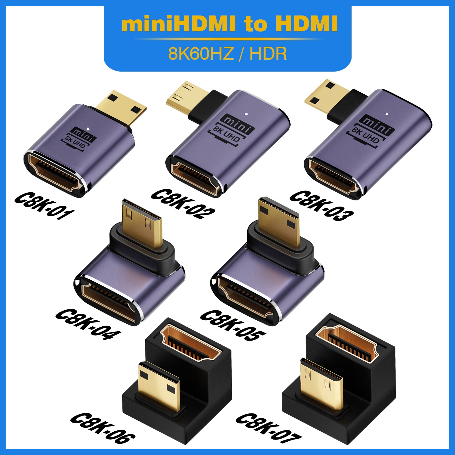 Adaptateur câble vidéoprojecteur mini et micro HDMI, vue de face
