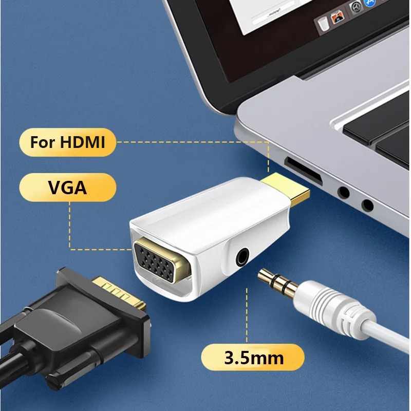 Adaptateur HDMI VGA 1080p avec sortie audio jack, vue arriere