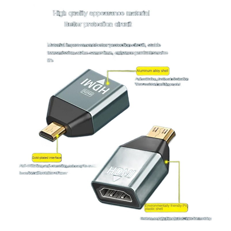 Adaptateur micro HDMI et mini HDMI en 4K a 60 Hz, detail