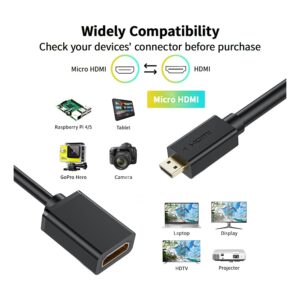 Adaptateur micro HDMI vers HDMI femelle 18 cm, 4K à 60 Hz, vue de trois quarts
