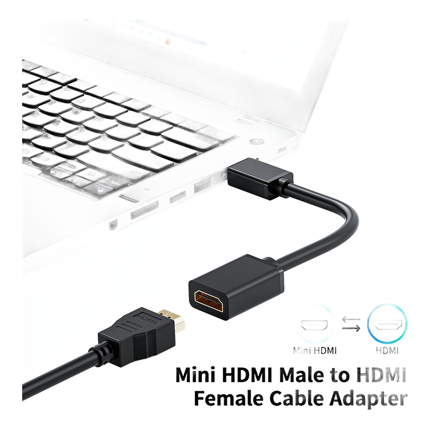 Adaptateur mini HDMI vers HDMI en 4K a 60 Hz, 2.0, vue de trois quarts