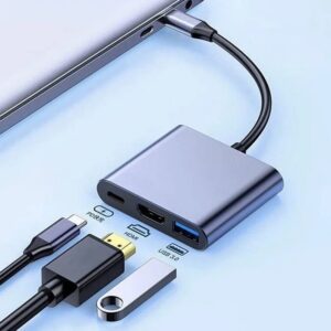 Adaptateur USB C HDMI trois en un, charge et port USB, vue principale