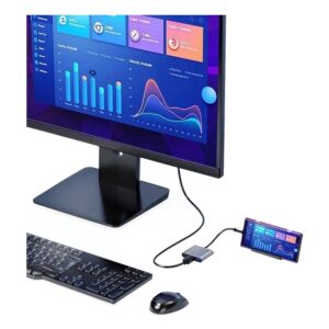 Adaptateur USB C HDMI trois en un, charge et port USB, vue de face