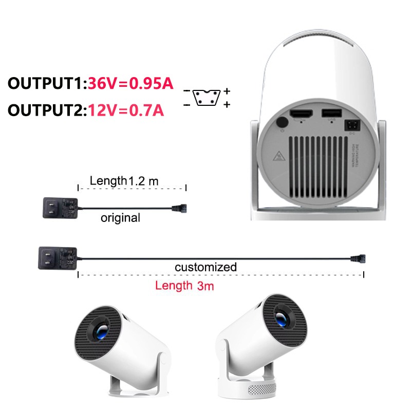 Câble d'alimentation rallongé pour projecteur, 1,2 ou 3 m, detail
