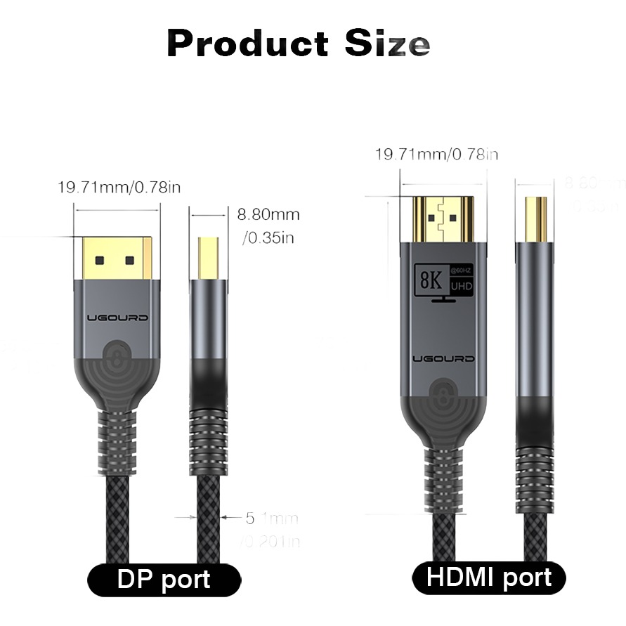 Câble DisplayPort vers HDMI 4K à 60 Hz, quatre longueurs, vue de trois quarts