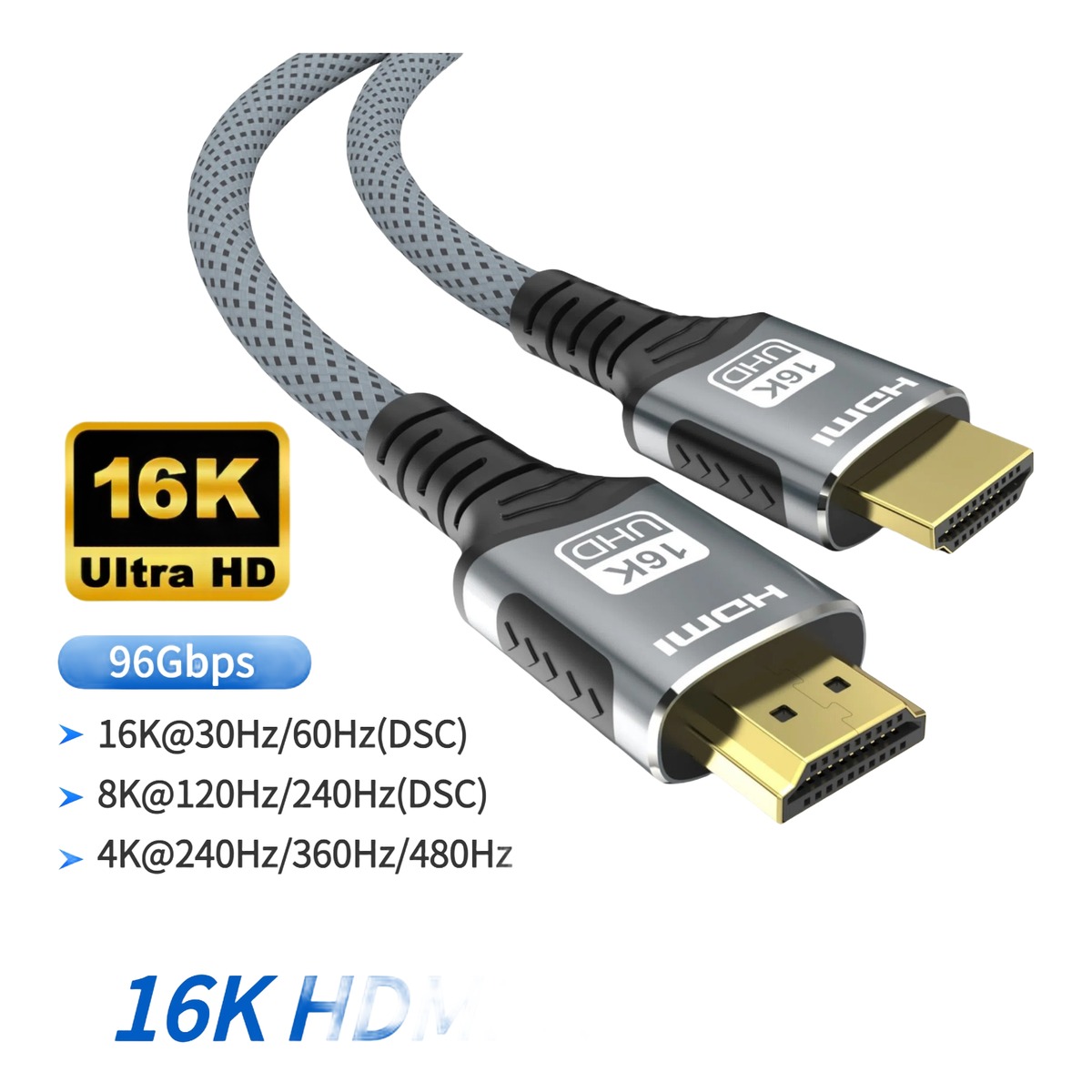 Câble HDMI 16K à haut débit, gaine nylon tressée, vue principale