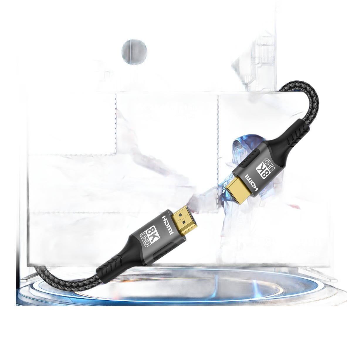 Câble HDMI 2.1 8K 48 Gbit/s, pour vidéoprojecteur et console, vue de trois quarts