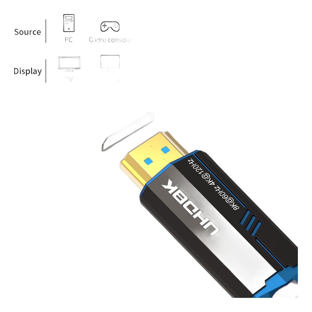 Câble HDMI fibre optique 8K, longueurs jusqu'à vingt mètres, vue principale