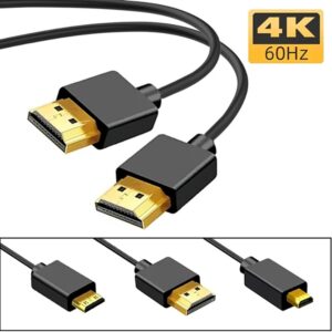 Câble HDMI ultra fin vers mini ou micro HDMI, 4K, câble vidéoprojecteur, vue de trois quarts