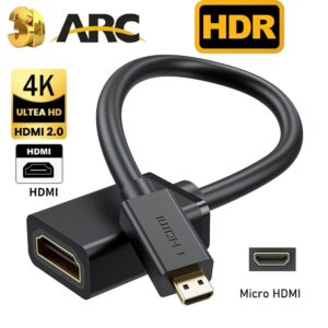 Câble micro HDMI vers HDMI pour vidéoprojecteur, 15 cm ou 1 m, 4K, vue principale