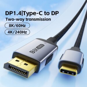 Câble USB-C vers DisplayPort 8K, bidirectionnel, câble vidéoprojecteur, vue de trois quarts
