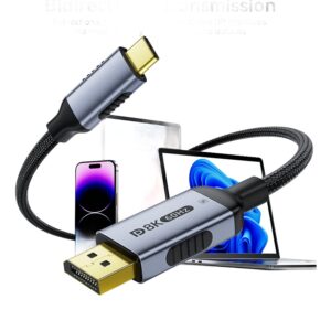 Câble USB-C vers DisplayPort 8K, bidirectionnel, câble vidéoprojecteur, vue de face