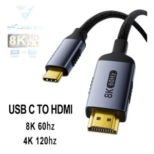 Câble USB-C vers HDMI 4K, pour relier un ordinateur au vidéoprojecteur, vue de trois quarts