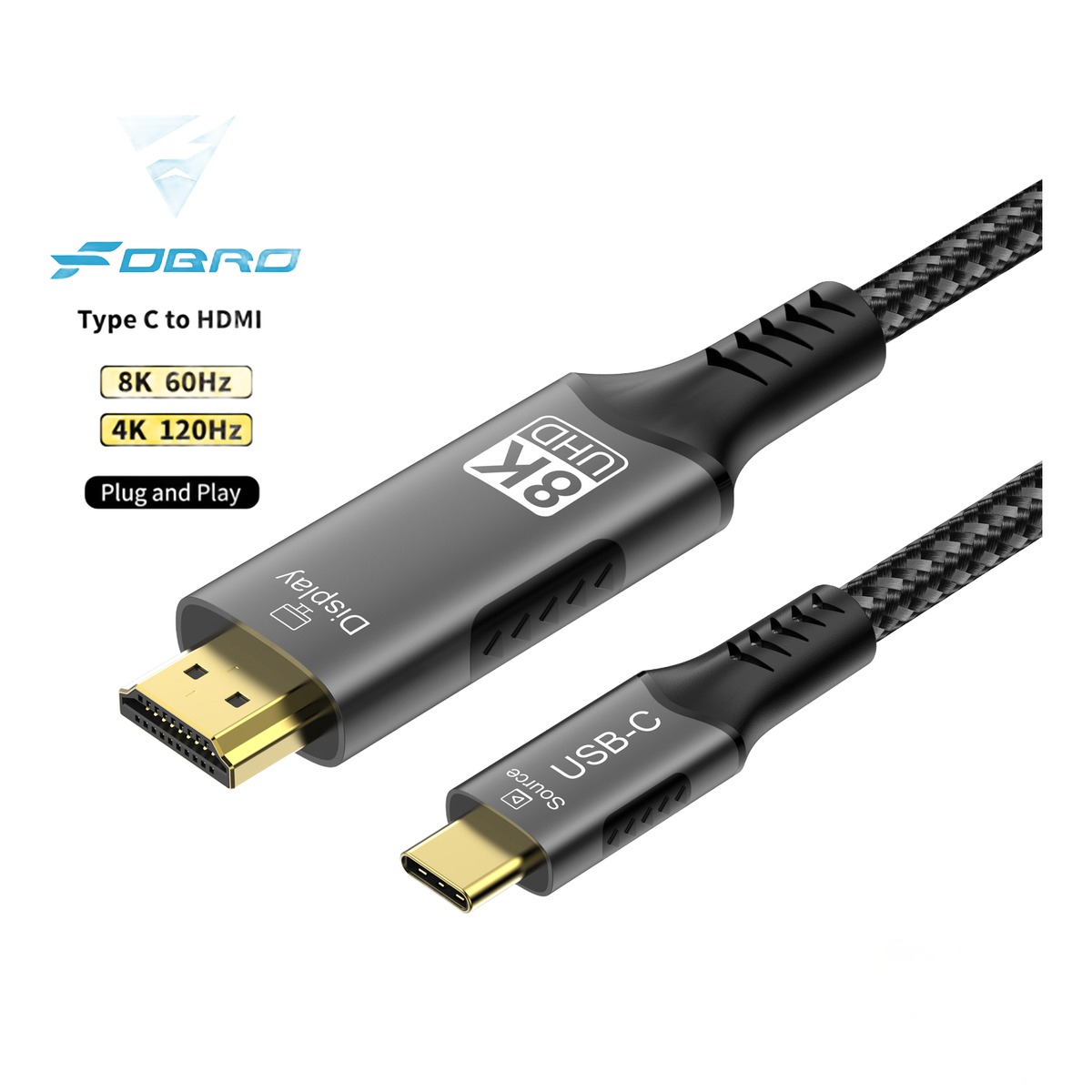 Câble USB-C vers HDMI pour vidéoprojecteur, 4K ou 8K, de 1 à 3 m, vue principale
