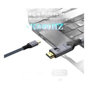 Câble USB-C vers HDMI tressé pour vidéoprojecteur, 4K 60 Hz, vue de trois quarts