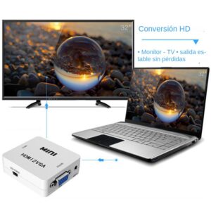 Cable videoprojecteur : adaptateur VGA et HDMI avec audio, vue de trois quarts