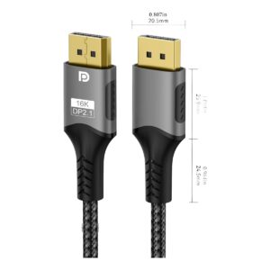 Cable videoprojecteur, cable displayport 8k en norme 2.1 a 80 Gbit/s, vue de trois quarts