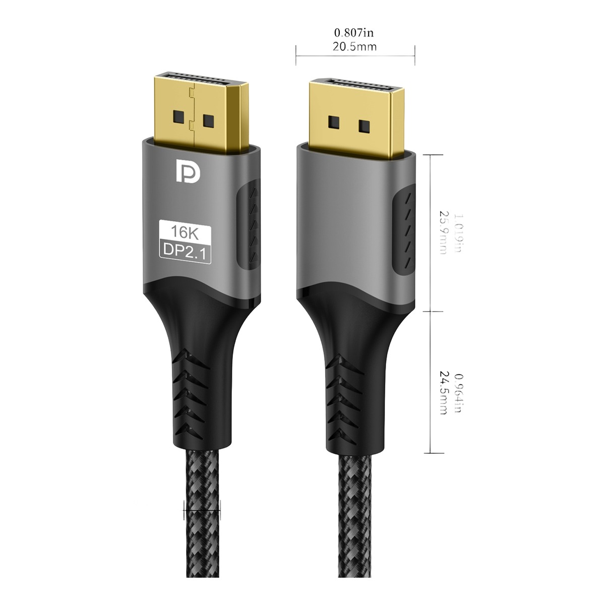 Cable videoprojecteur, cable displayport 8k en norme 2.1 a 80 Gbit/s, vue de trois quarts