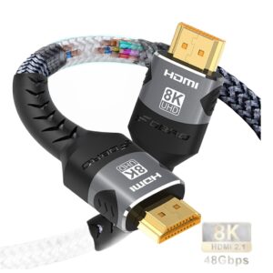 Cable videoprojecteur, cable HDMI 2.1 de 48 Gbit/s en 8K a 60 Hz et HDR, vue de trois quarts