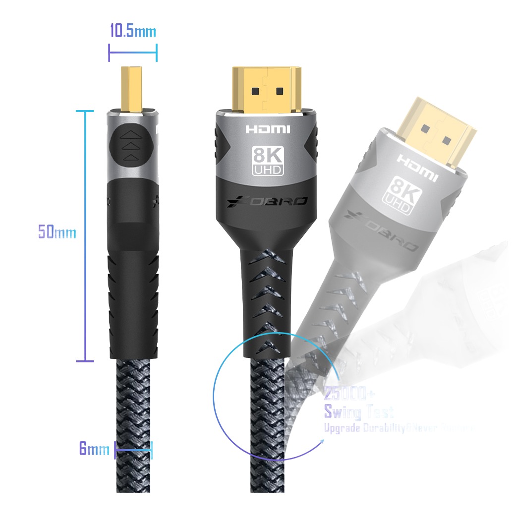 Cable videoprojecteur, cable HDMI 2.1 de 48 Gbit/s en 8K a 60 Hz et HDR, detail