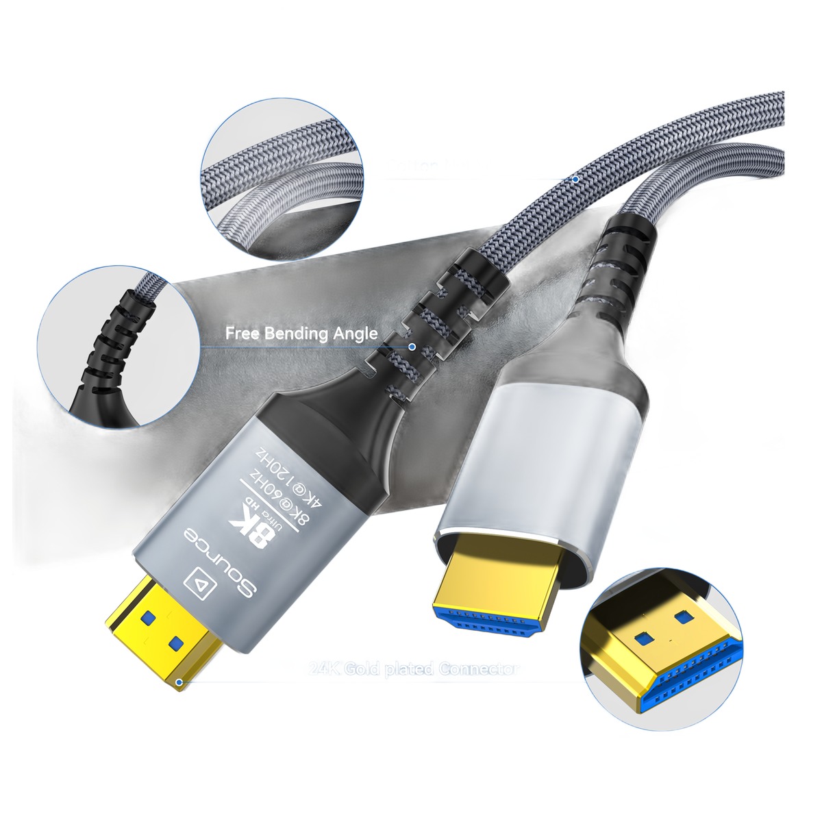 Cable videoprojecteur, cable HDMI fibre optique 8K sur 15,2 metres, vue principale
