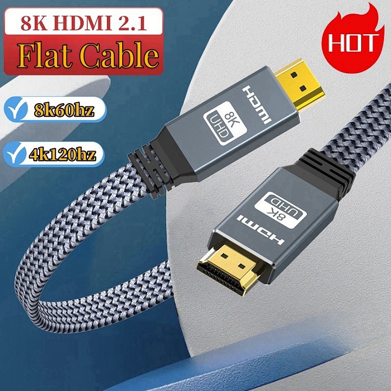Cable videoprojecteur, cable HDMI plat 8K tresse de 48 Gbit par seconde, vue principale