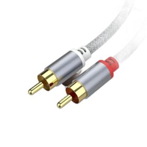 Cable videoprojecteur, cable RCA 2 vers 2 male pour home cinema et ampli, vue de trois quarts