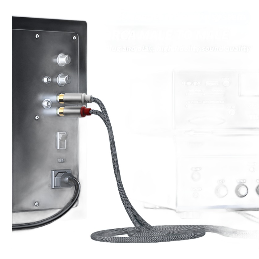 Cable videoprojecteur, cable RCA 2 vers 2 male pour home cinema et ampli, vue de face