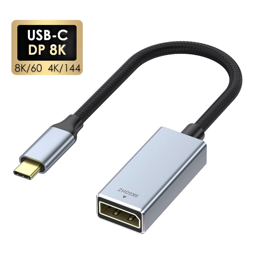 Cable videoprojecteur, cable USB c displayport tresse pour 8K a 60 Hz, vue de trois quarts