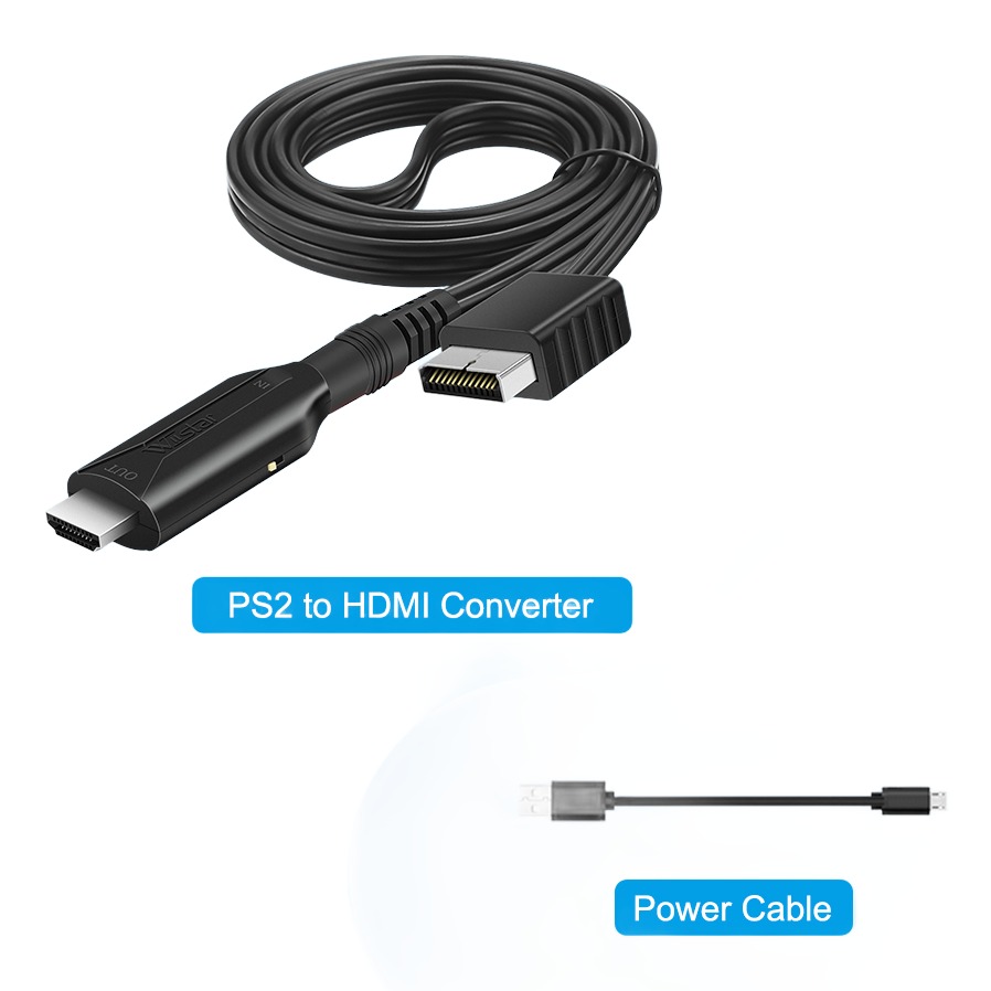 Cable videoprojecteur convertisseur PS2 vers HDMI, vue de trois quarts