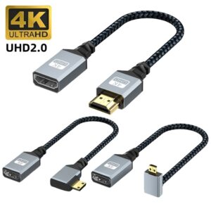 Câble vidéoprojecteur coudé à 90 degrés en 4K tressé, vue de face