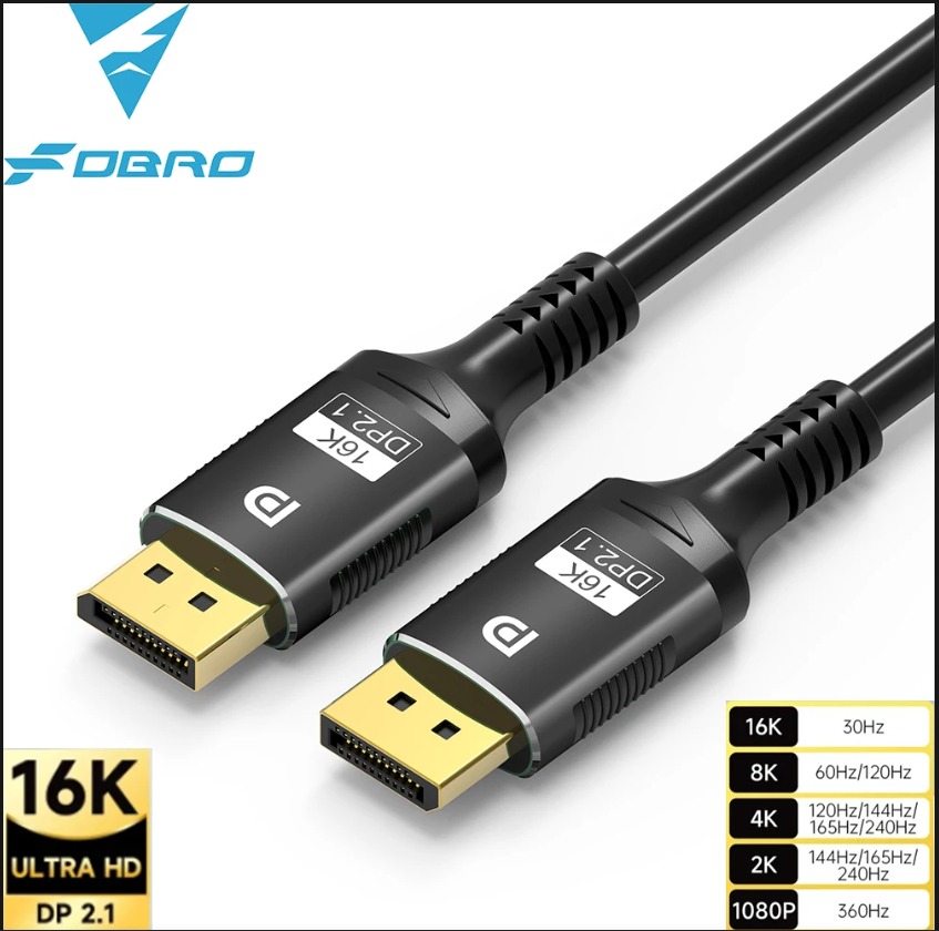 Câble vidéoprojecteur DisplayPort 2.1, plusieurs longueurs, vue de face