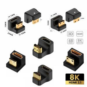 Cable videoprojecteur en adaptateur mini HDMI coude, vue de profil