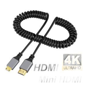 Cable videoprojecteur en spirale extensible jusqu a 2,4 m, vue de trois quarts