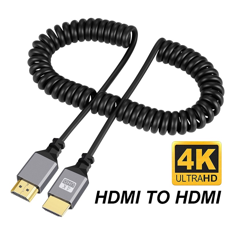 Cable videoprojecteur en spirale extensible jusqu a 2,4 m, vue de face