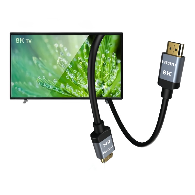 Câble vidéoprojecteur HDMI 2.1 court en 8K à 48 Gbit/s, vue de trois quarts