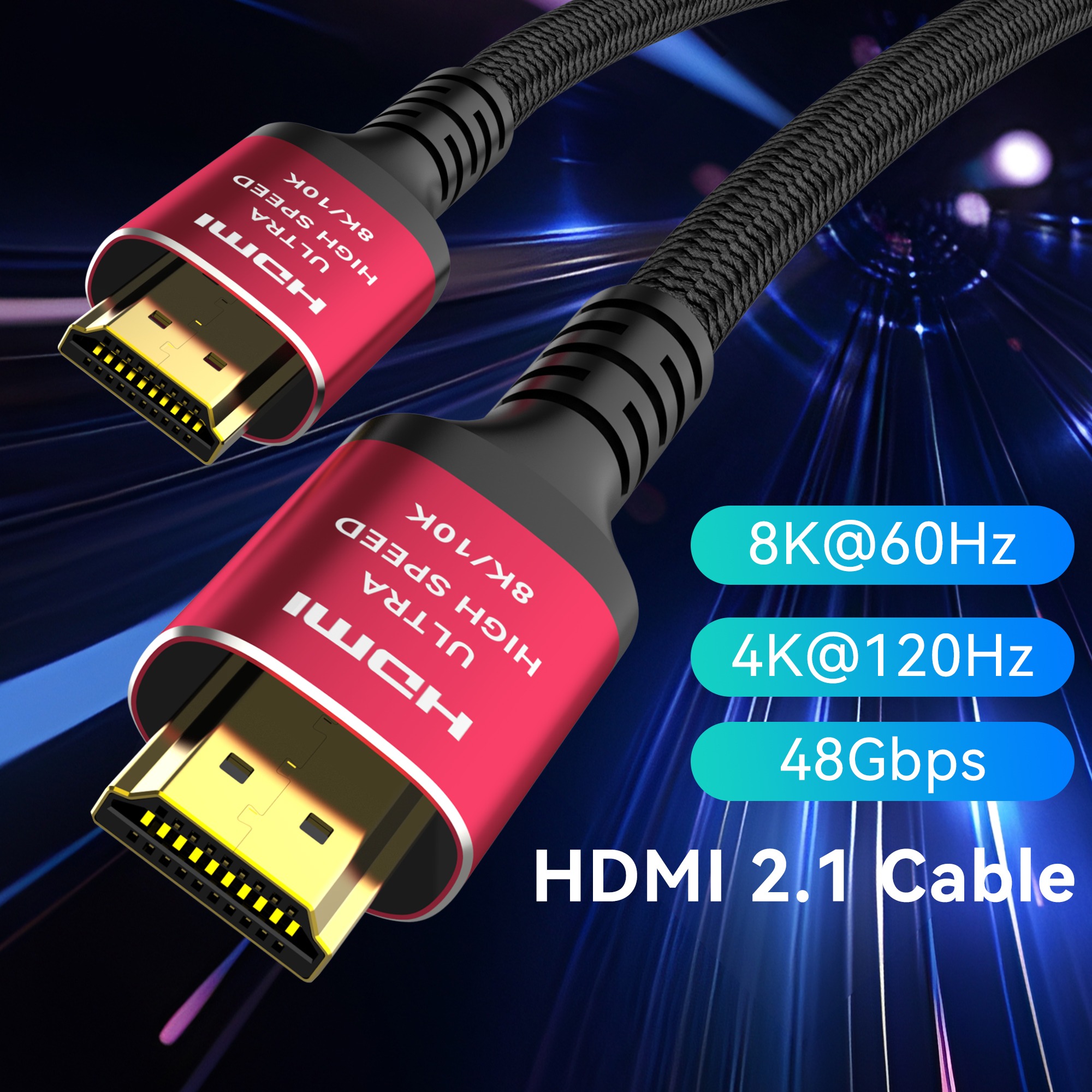 Câble vidéoprojecteur HDMI 2.1 de 5 mètres, 4K à 120 Hz, vue de trois quarts