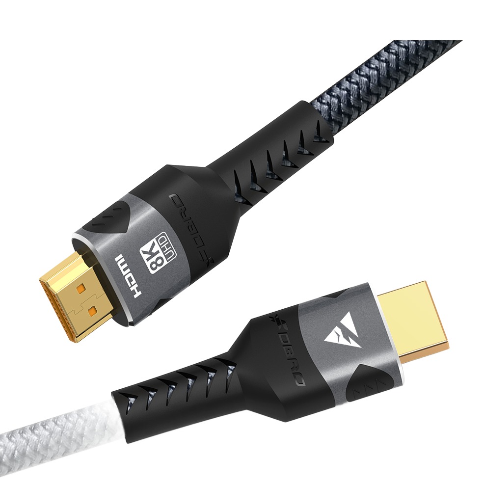 Cable videoprojecteur HDMI 2.1 tresse en 8K et 48 Gbit, vue de trois quarts