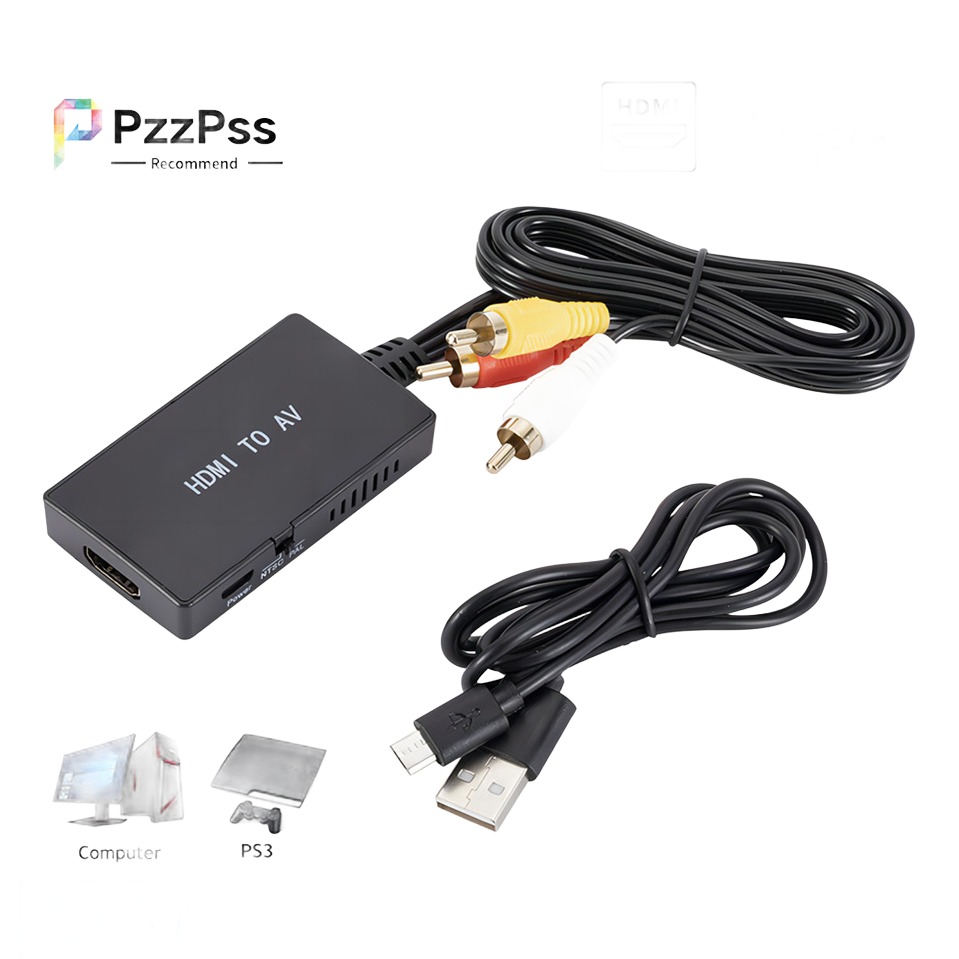 Câble vidéoprojecteur HDMI vers AV, convertisseur vers entrée RCA, vue de face