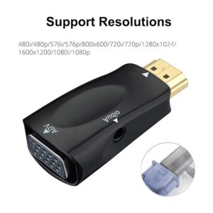 Câble vidéoprojecteur HDMI vers VGA, adaptateur avec sortie audio 3,5 mm, vue de trois quarts