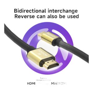 Câble vidéoprojecteur mini HDMI vers HDMI en 8K, vue de trois quarts