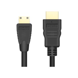 Câble vidéoprojecteur mini HDMI vers HDMI plaqué or, vue de trois quarts