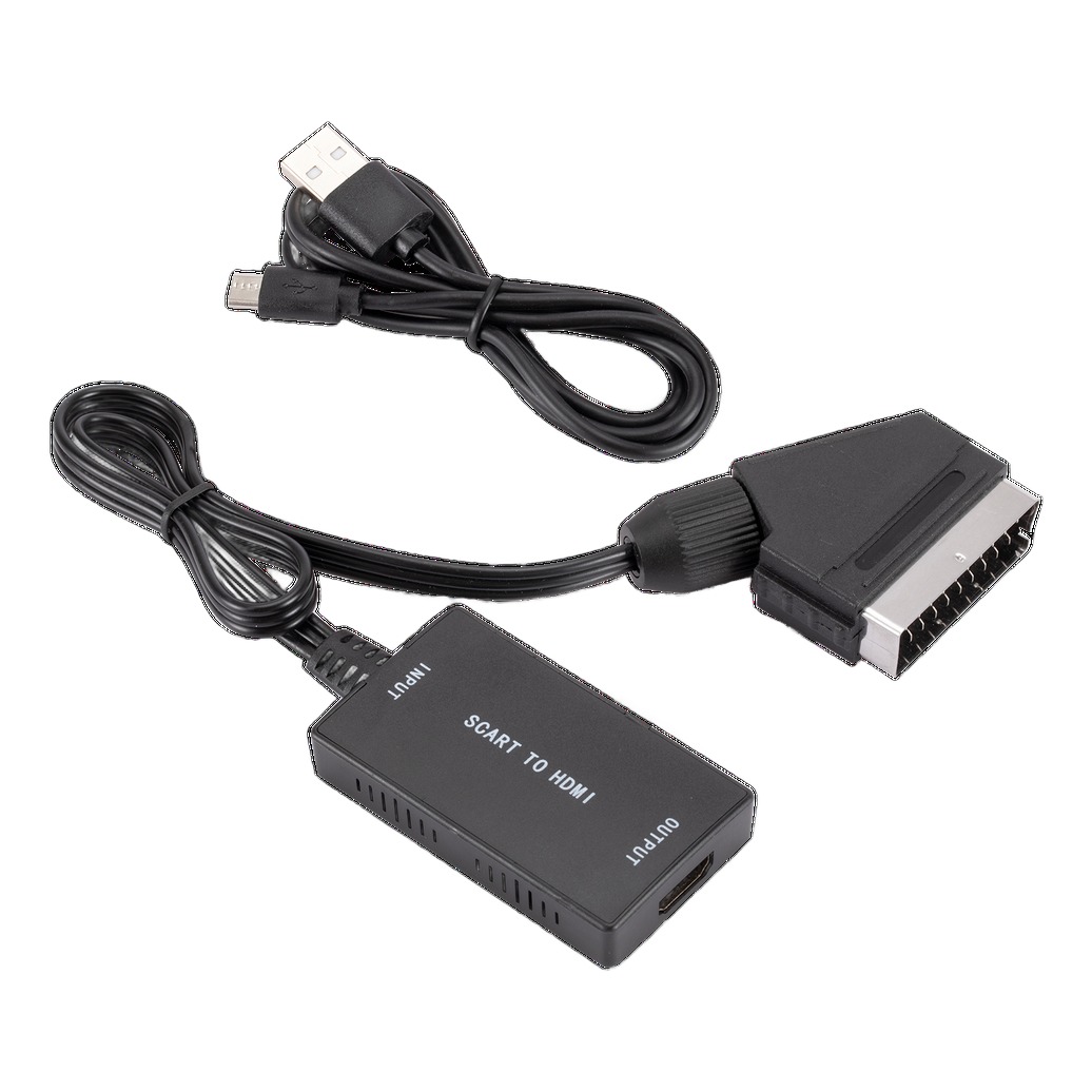 Câble vidéoprojecteur péritel vers HDMI, convertisseur 720p ou 1080p, vue de trois quarts