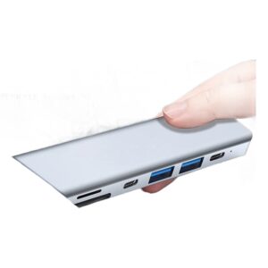 Câble vidéoprojecteur USB-C, hub 7 en 1 avec HDMI 4K et lecteur SD, vue de trois quarts