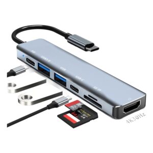 Câble vidéoprojecteur USB-C, hub 7 en 1 avec HDMI 4K et lecteur SD, detail