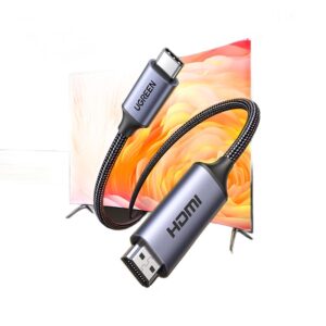 Cable videoprojecteur USB C vers HDMI 8K et tresse, vue de trois quarts